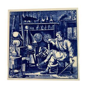 Vintage 1978 CNC Blue Ceramic Wall Tile Art 6x6 Inches With Hanging Hook